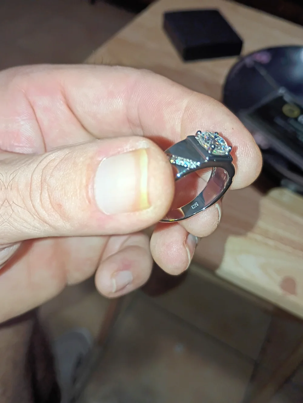 Men's Silver Ring with  moissanite Center Stone size 10